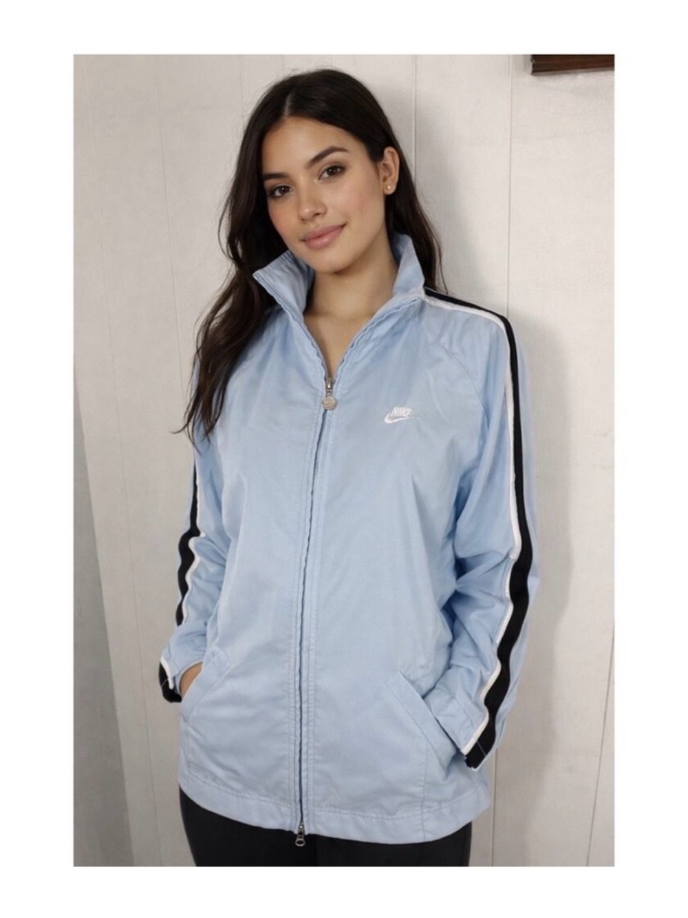 Nike Light Blue and Black Women's Bomber Track Jacket - Picture 1 of 7